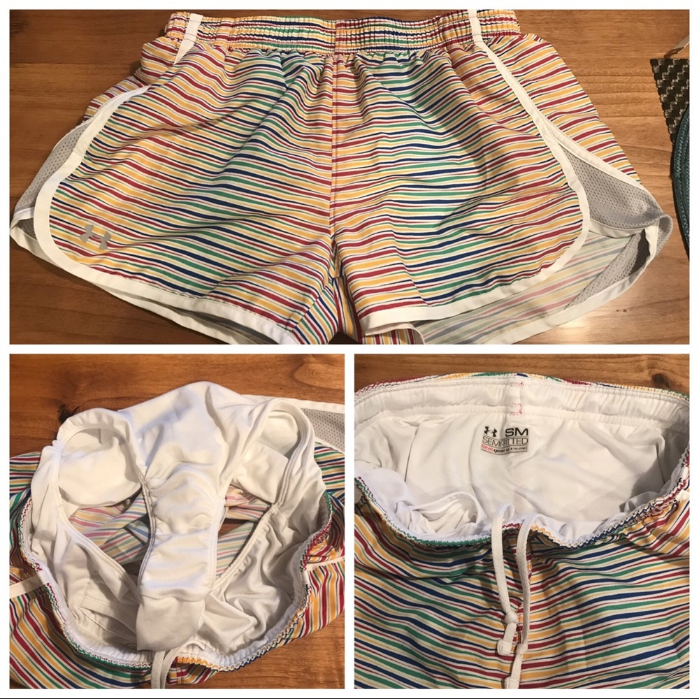 UnderArmor running shorts.